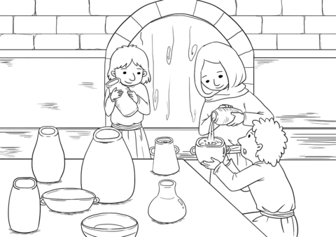 The Widow And Her Sons Pour Oil Into All The Jars Coloring Page